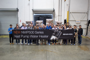 Navien Team Celebrates the First Shipment of the New NWP500 Heat Pump Water Heater