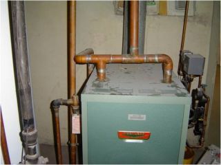 copper piping on a steam boiler